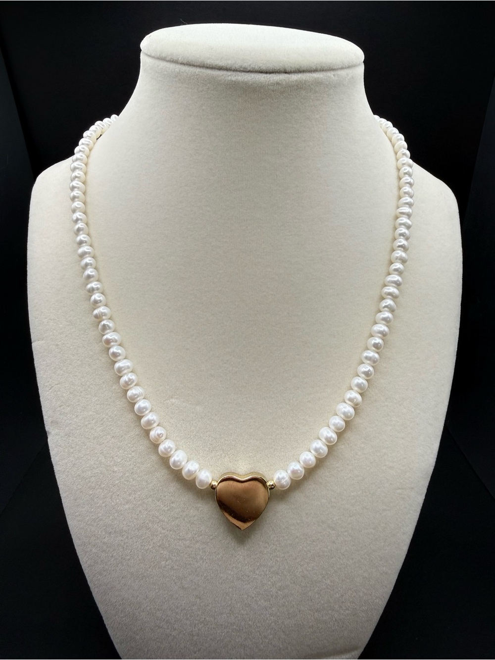 Classic Pearl Necklace with Gold Heart Pendant